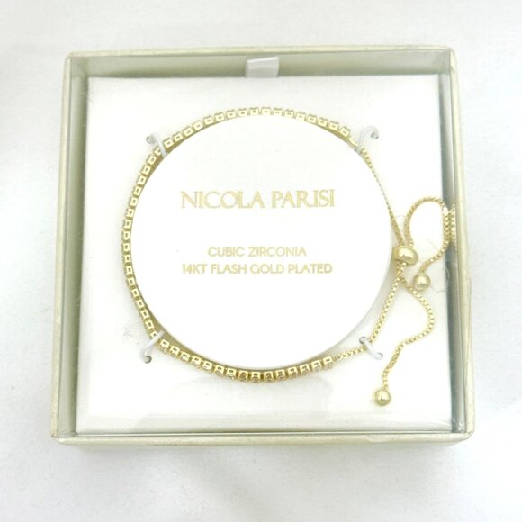 Nicola Parisi 14kt Plated Cubic Zirconia Tennis Style Slider Bracelet - NIB - Picture 1 of 7